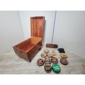 Vintage Hand Crafted‎ Shoe Groomer Wooden Shoe Shine Box w/ 10 polish brush